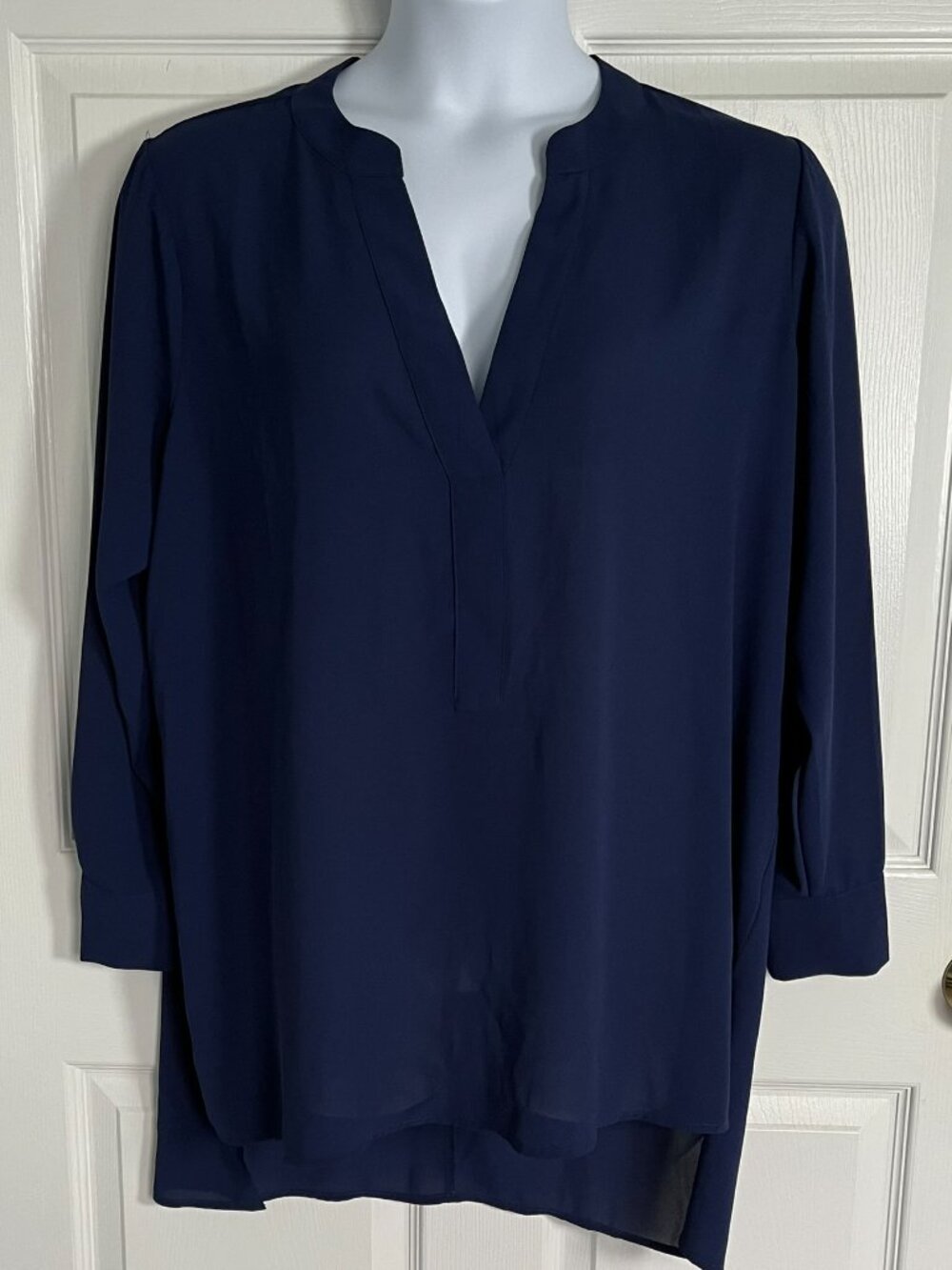 Eloquii Navy Blue Chiffon High-Low V-Neck Tunic Blouse NWT 16 1X